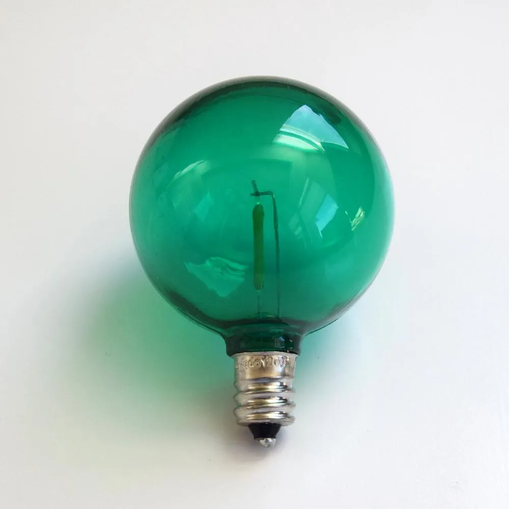 10-PACK Green LED Filament G50 Globe Shatterproof Energy Saving Color Light Bulb, Dimmable, 1W,  E12 Candelabra Base