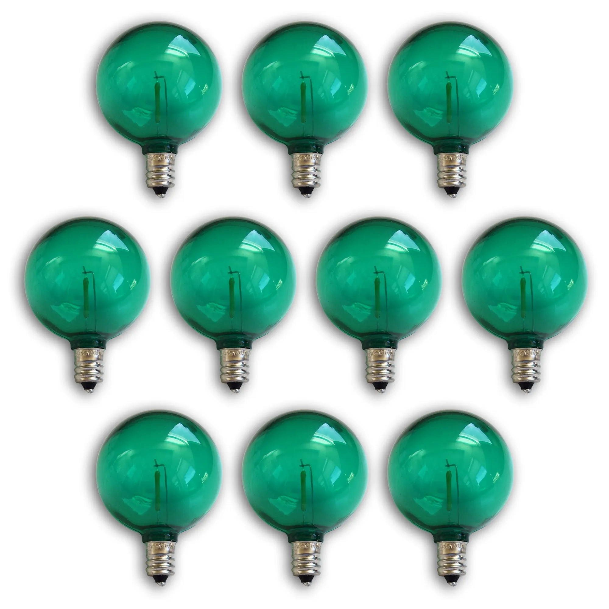 10-PACK Green LED Filament G50 Globe Shatterproof Energy Saving Color Light Bulb, Dimmable, 1W,  E12 Candelabra Base