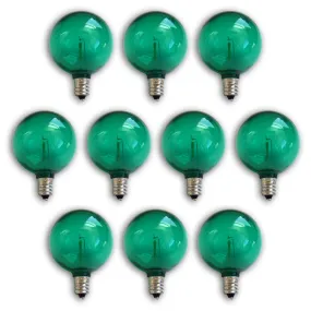 10-PACK Green LED Filament G50 Globe Shatterproof Energy Saving Color Light Bulb, Dimmable, 1W,  E12 Candelabra Base