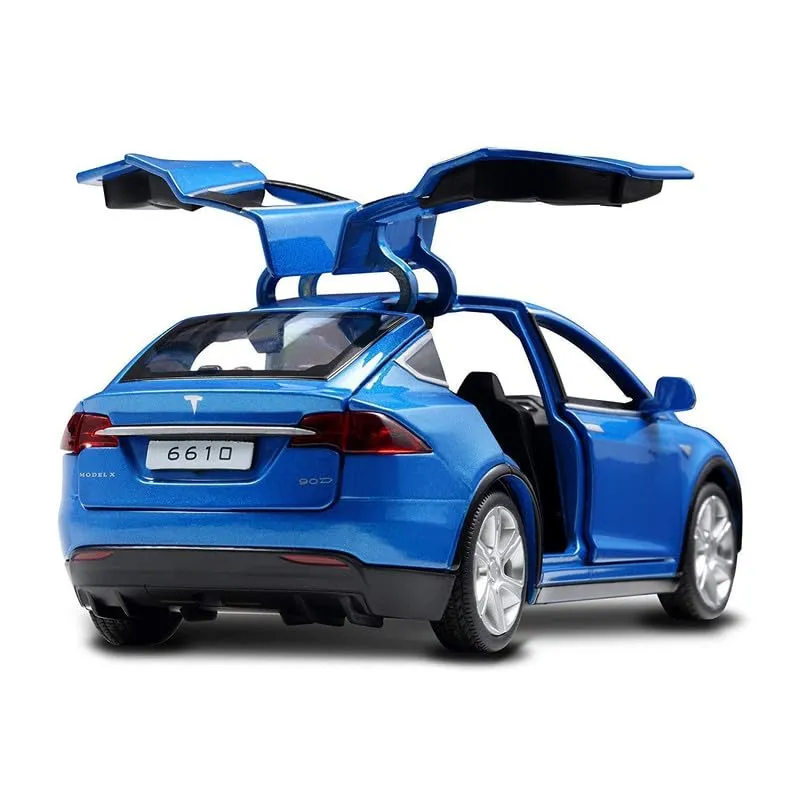 1:32 DIECAST MODEL ALLOY TESLA X ALLOY METAL PULL BACK WITH 6 OPENABLE DOORS & SOUND LIGHT TOY CAR FOR KIDS BEST GIFT TOYS FOR KIDS [ COLOR AS PER STOCK ]