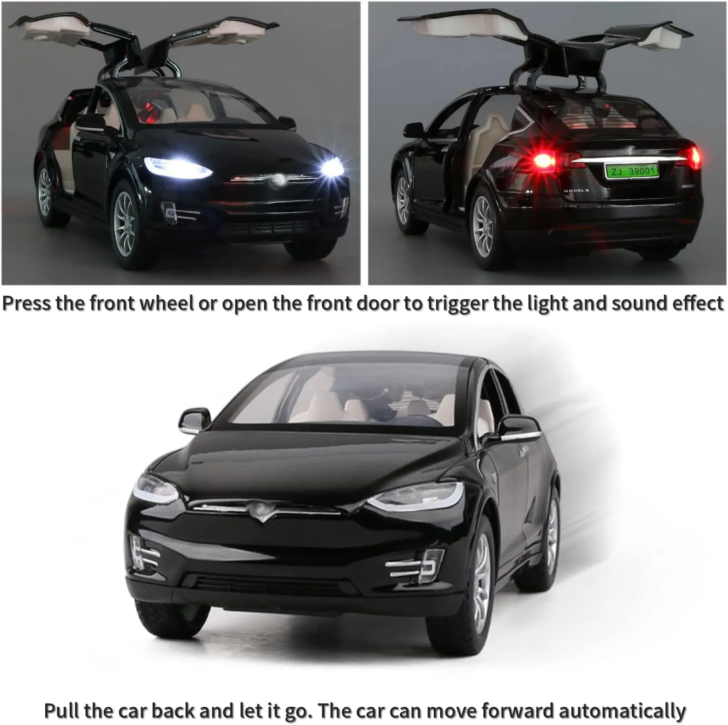 1:32 DIECAST MODEL ALLOY TESLA X ALLOY METAL PULL BACK WITH 6 OPENABLE DOORS & SOUND LIGHT TOY CAR FOR KIDS BEST GIFT TOYS FOR KIDS [ COLOR AS PER STOCK ]