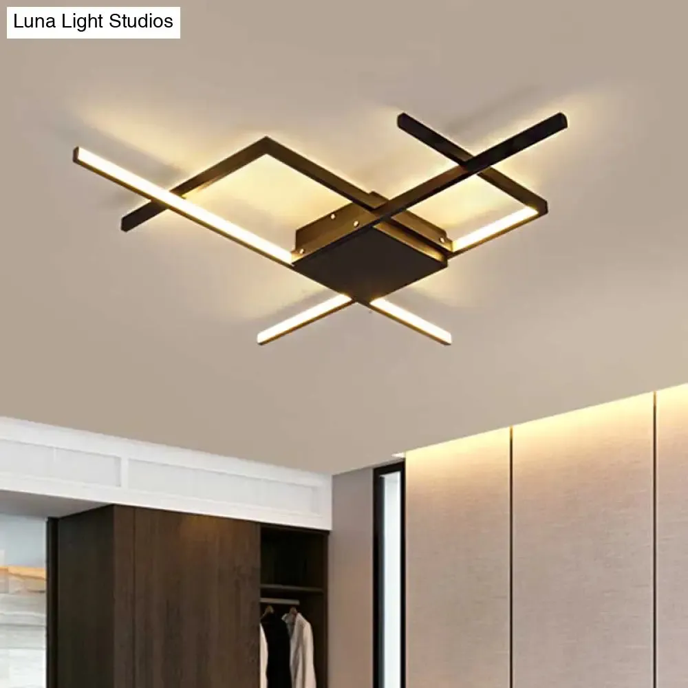 29.5"/43" Wide Black Crossed Line Ceiling Flush Mount LED Flush Light in Warm/White light