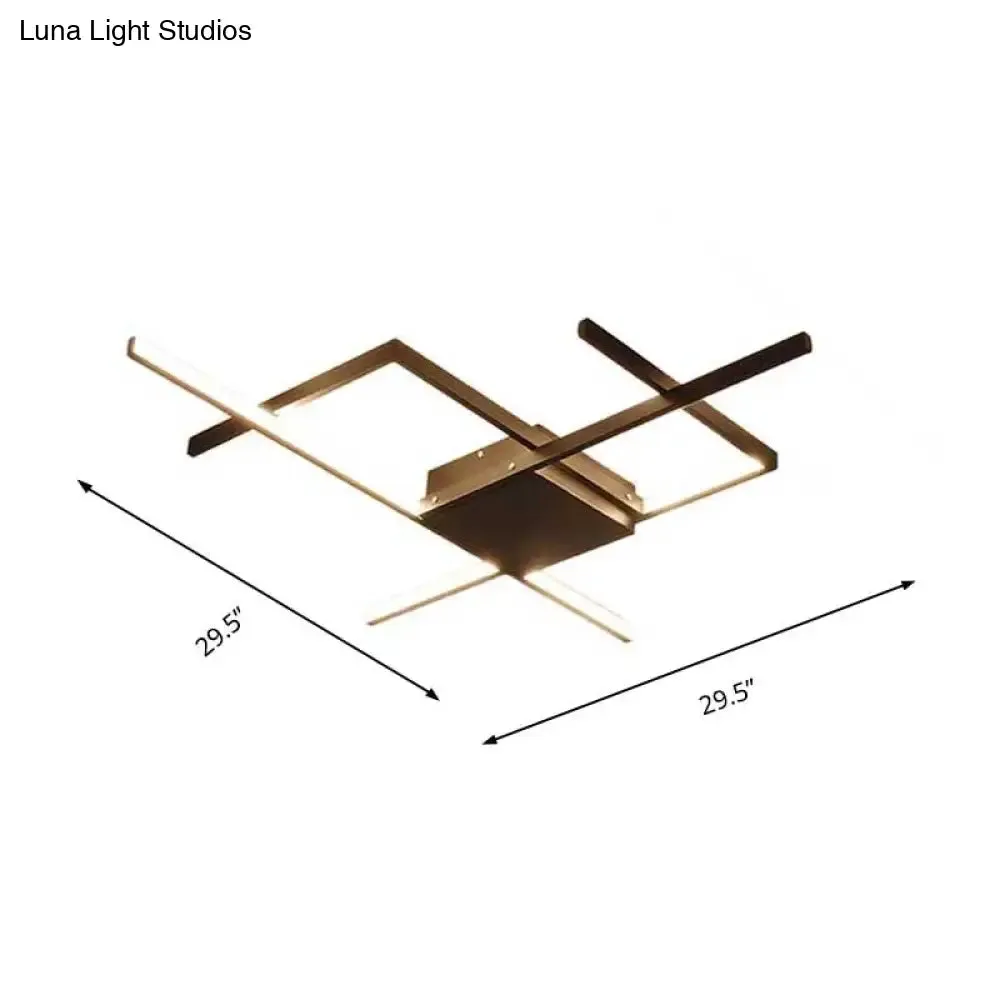 29.5"/43" Wide Black Crossed Line Ceiling Flush Mount LED Flush Light in Warm/White light