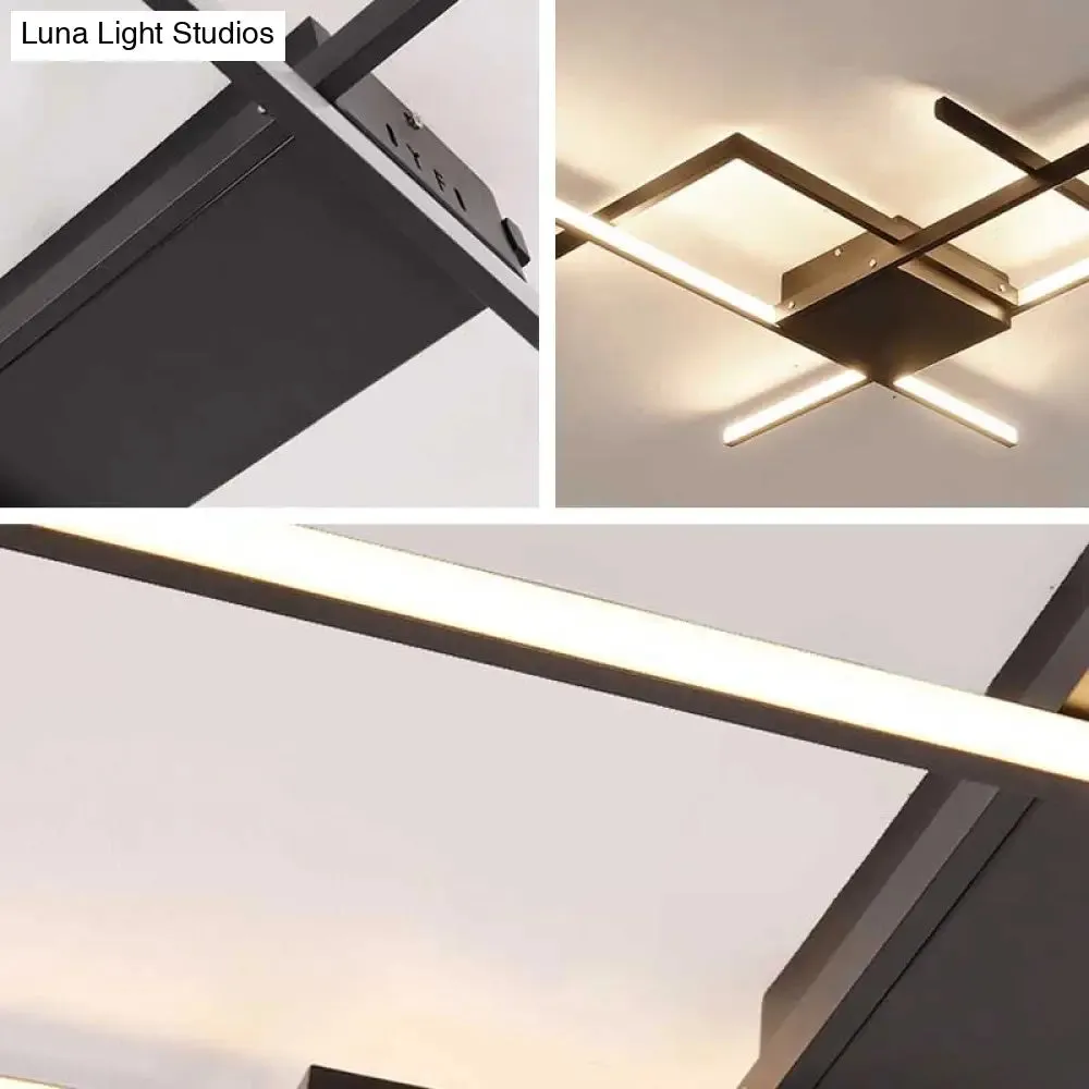 29.5"/43" Wide Black Crossed Line Ceiling Flush Mount LED Flush Light in Warm/White light