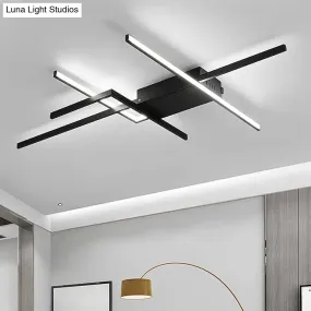 29.5"/43" Wide Black Crossed Line Ceiling Flush Mount LED Flush Light in Warm/White light