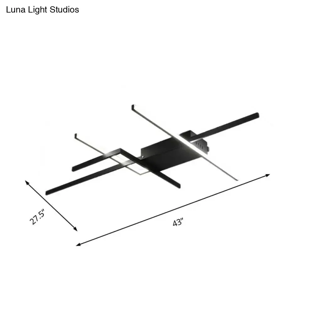 29.5"/43" Wide Black Crossed Line Ceiling Flush Mount LED Flush Light in Warm/White light