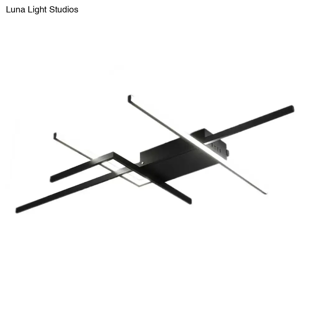 29.5"/43" Wide Black Crossed Line Ceiling Flush Mount LED Flush Light in Warm/White light