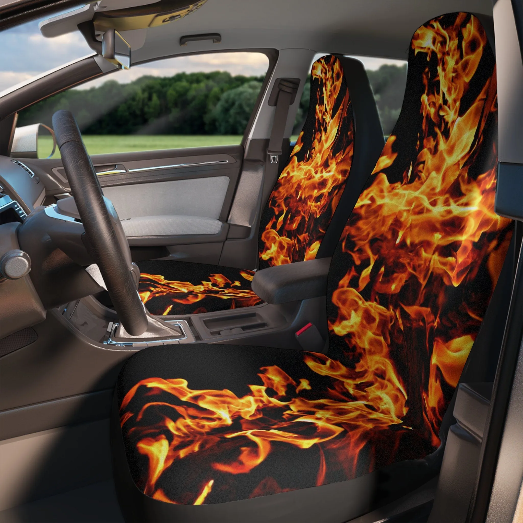 2pc Car Front Seat Covers fire flames,Christmas Housewarming Anniversary Birthday family gifts,New Car Graduation Gift, Halloween decor gift