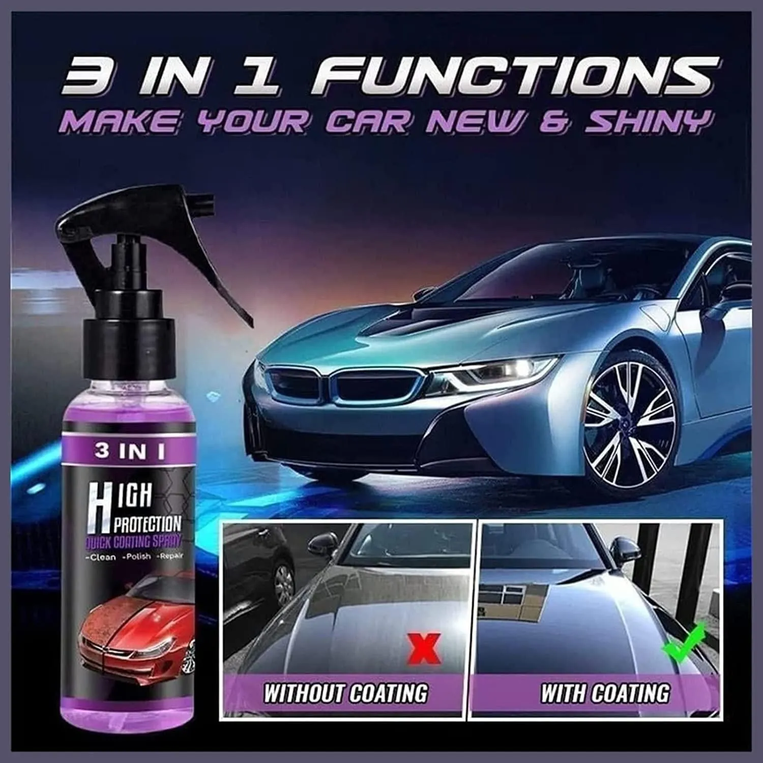 3 in 1 High Protection Quick Car Ceramic Coating Spray - Car Wax Polish Spray (Buy 1 Get 1)