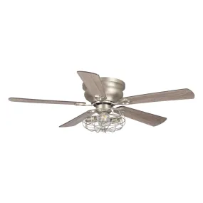 48" Thurber Industrial Satin Nickel Flush Mount Reversible Ceiling Fan with Lighting and Remote Control