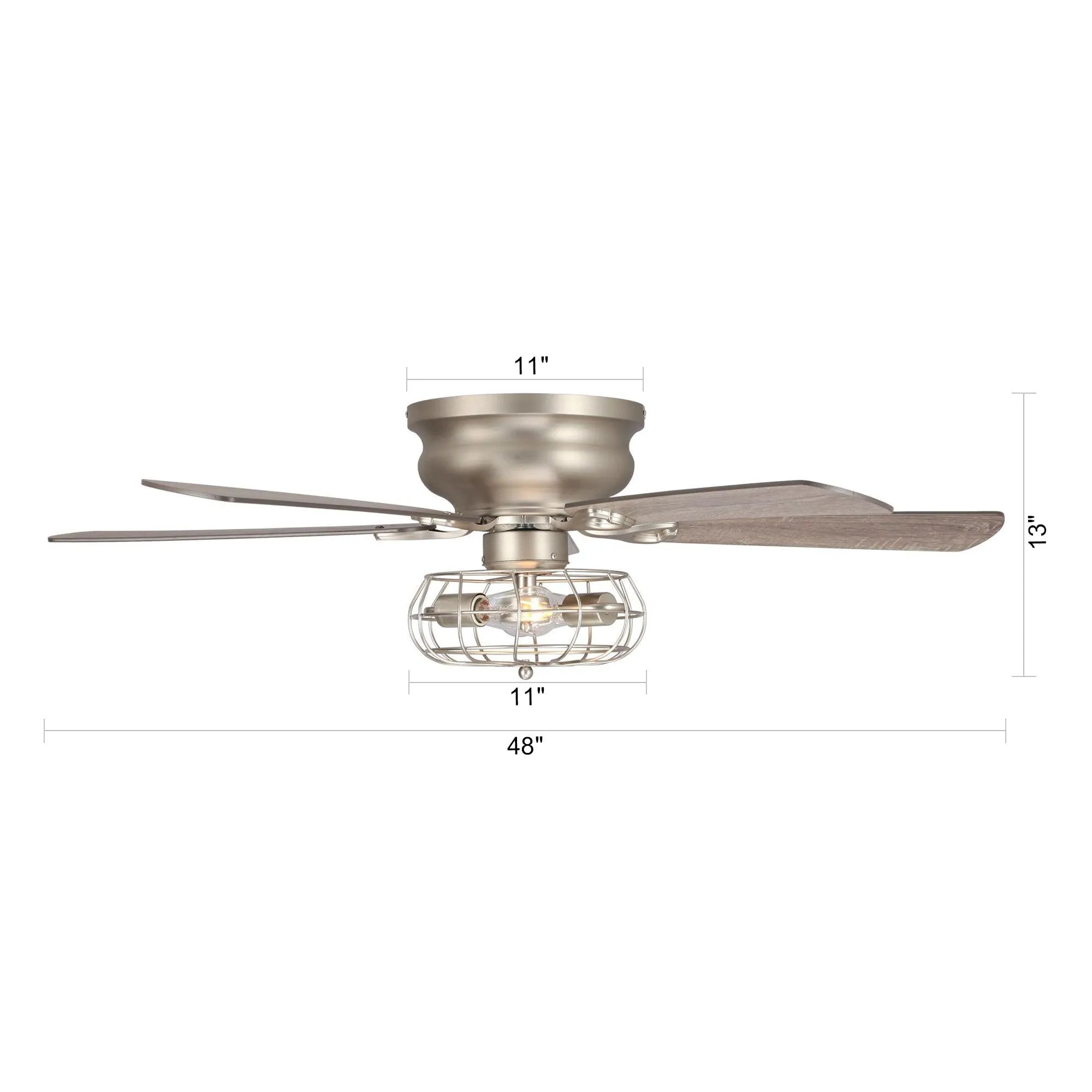 48" Thurber Industrial Satin Nickel Flush Mount Reversible Ceiling Fan with Lighting and Remote Control