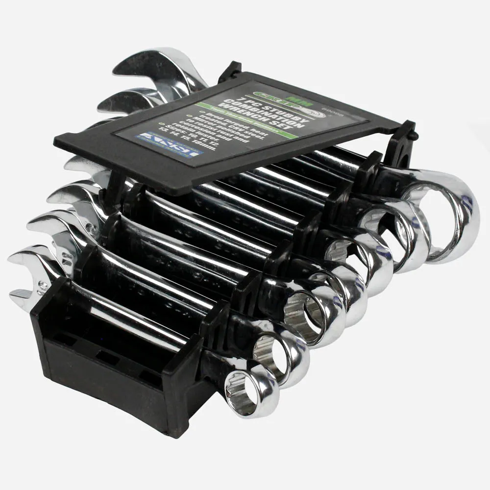 7 Piece Stubby Combination Wrench Set Metric w/ Storage Rack Case 10mm to 18mm GRIP Tool 89098