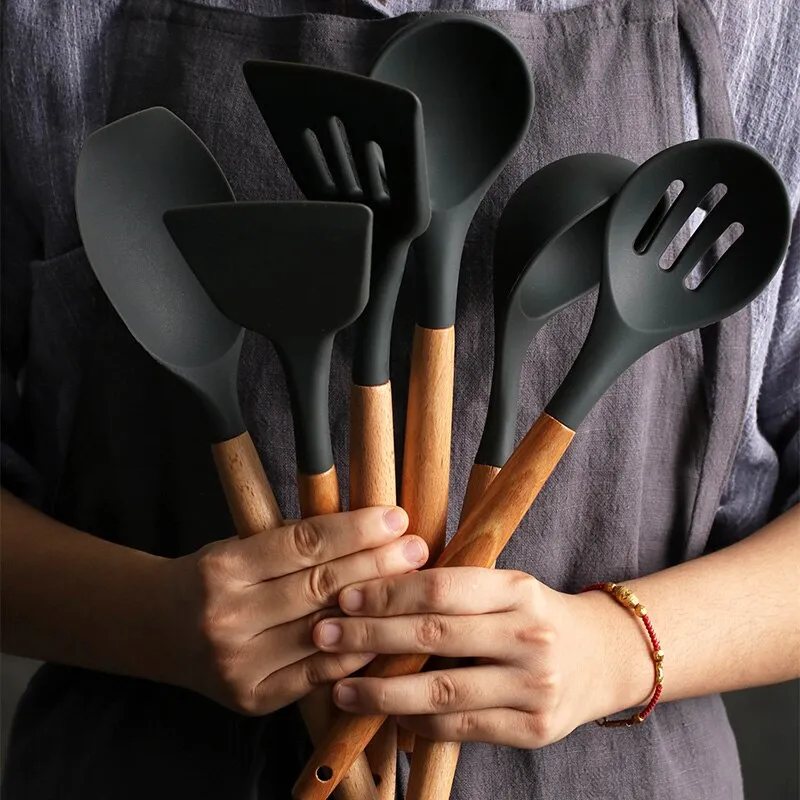 8 Pcs/Set Silicone Spatula Heat-resistant Soup Spoon Non-stick Special Cooking Shovel Kitchen Tools