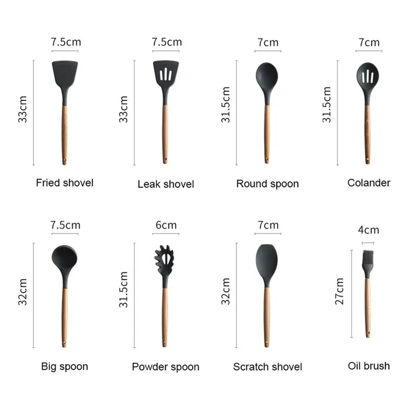 8 Pcs/Set Silicone Spatula Heat-resistant Soup Spoon Non-stick Special Cooking Shovel Kitchen Tools