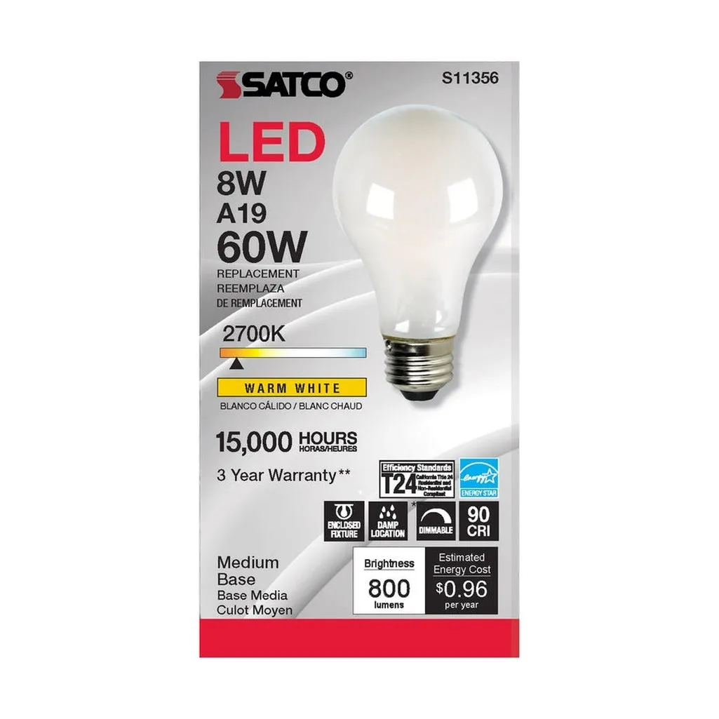 8W - A19 LED - Soft White - 2700K - Medium base - 120V