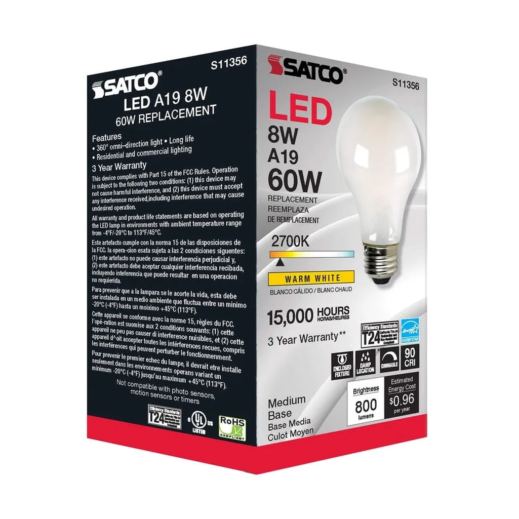 8W - A19 LED - Soft White - 2700K - Medium base - 120V