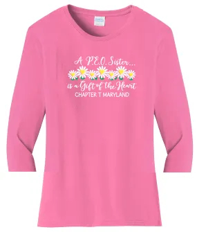 A P.E.O. Sister is a Gift of the Heart  . . . . Chapter T . . . . . . . Cotton Tee VNeck or Crew Neck . . . .Ladies Fashion Fit