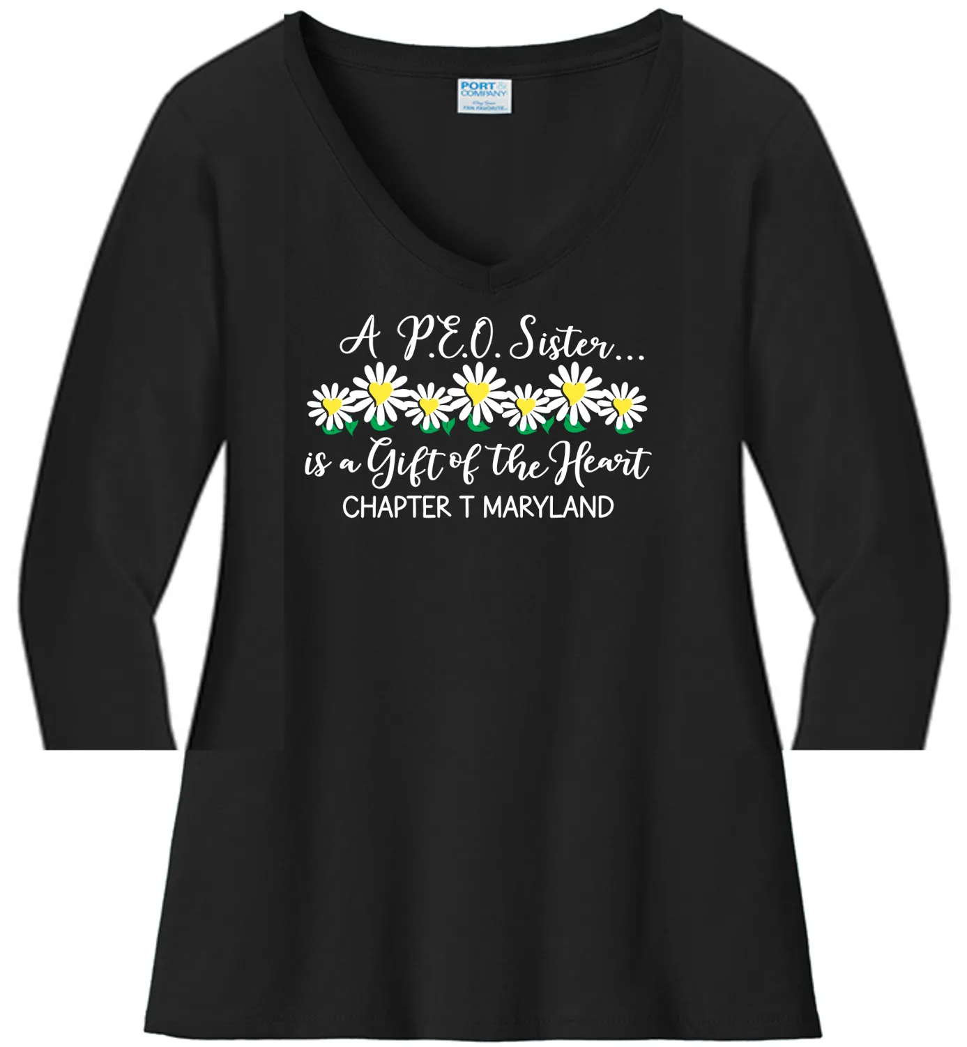 A P.E.O. Sister is a Gift of the Heart  . . . . Chapter T . . . . . . . Cotton Tee VNeck or Crew Neck . . . .Ladies Fashion Fit