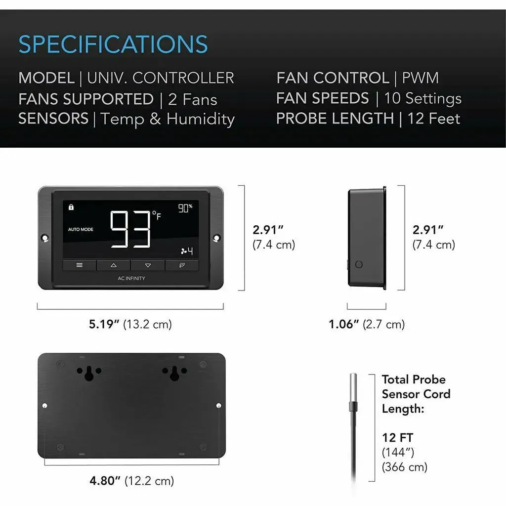 AC Infinity CLOUDLINE T10 Inline Duct Fan System w/ Bluetooth Controller, 10"