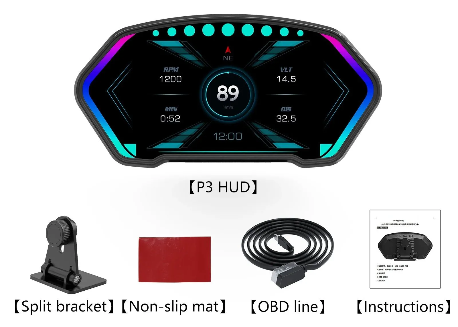 Advanced Digital Car Head-Up Crystal Display Speedometer – Dual OBD2 GPS System with Alarm, Turbo Pressure, Speedometer & Slope Indicator for Ultimate Driving Control