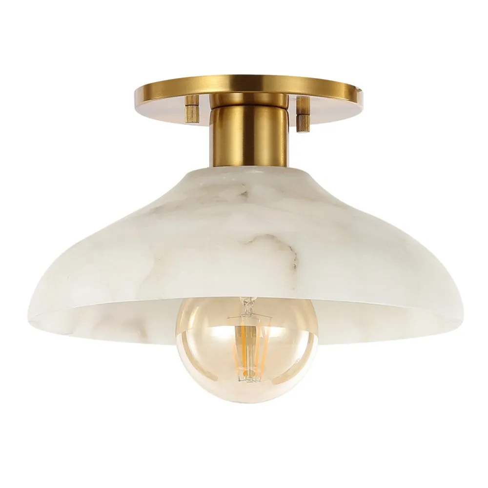 Ankeny 10" 1-Light Mid-Century Classic Alabaster/Iron LED Semi Flush Mount