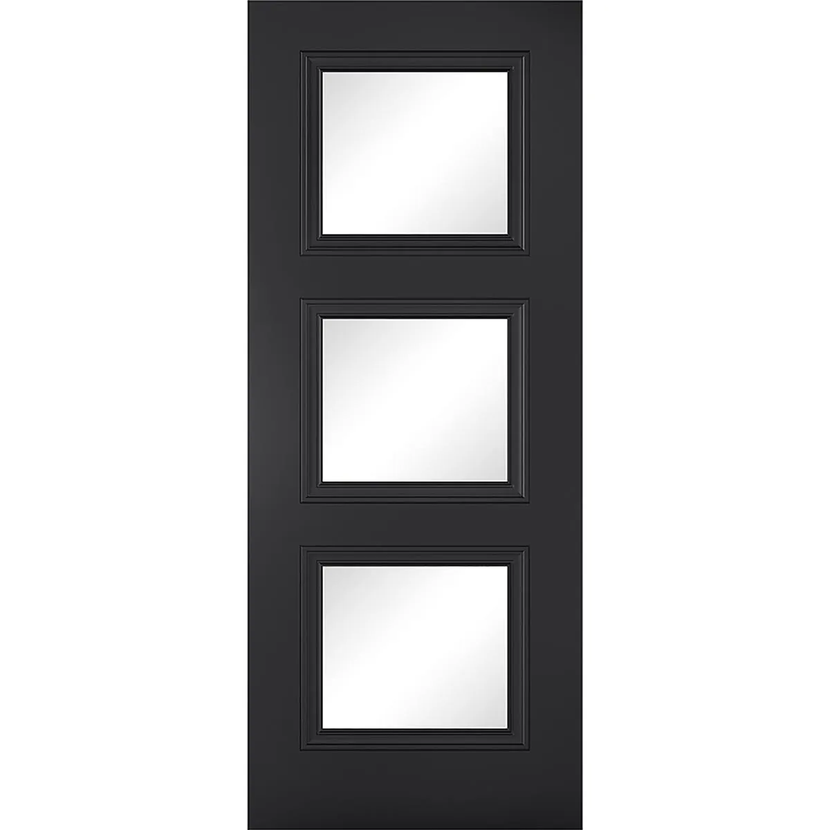 Antwerp 3 Pane Black Primed Double Evokit Pocket Doors - Clear Glass