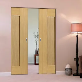 Axis Shaker Oak Panelled Absolute Evokit Double Pocket Doors - Prefinished