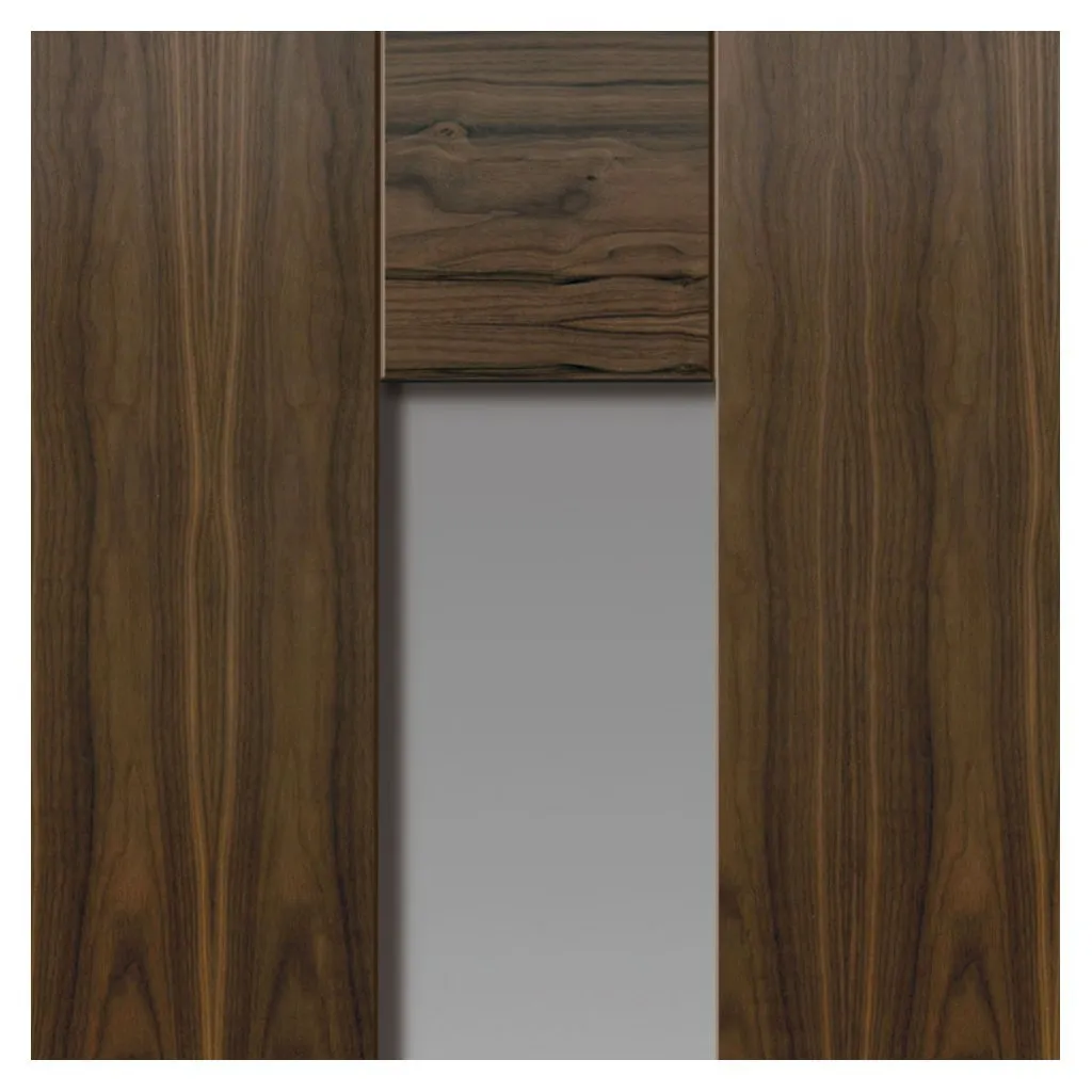 Axis Shaker Walnut Double Evokit Pocket Doors - Clear Glass - Prefinished