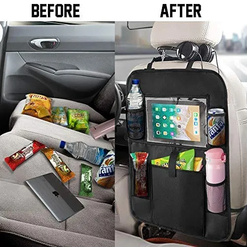 Backseat Car Organizer Kick Mats, KNGUVTH Car Seat Back Protectors with Clear 10" Tablet Holder   5 Storage Pockets Back seat Organizer for Kids Toy Bottle Drink Vehicles Travel Accessories (2 Pack)