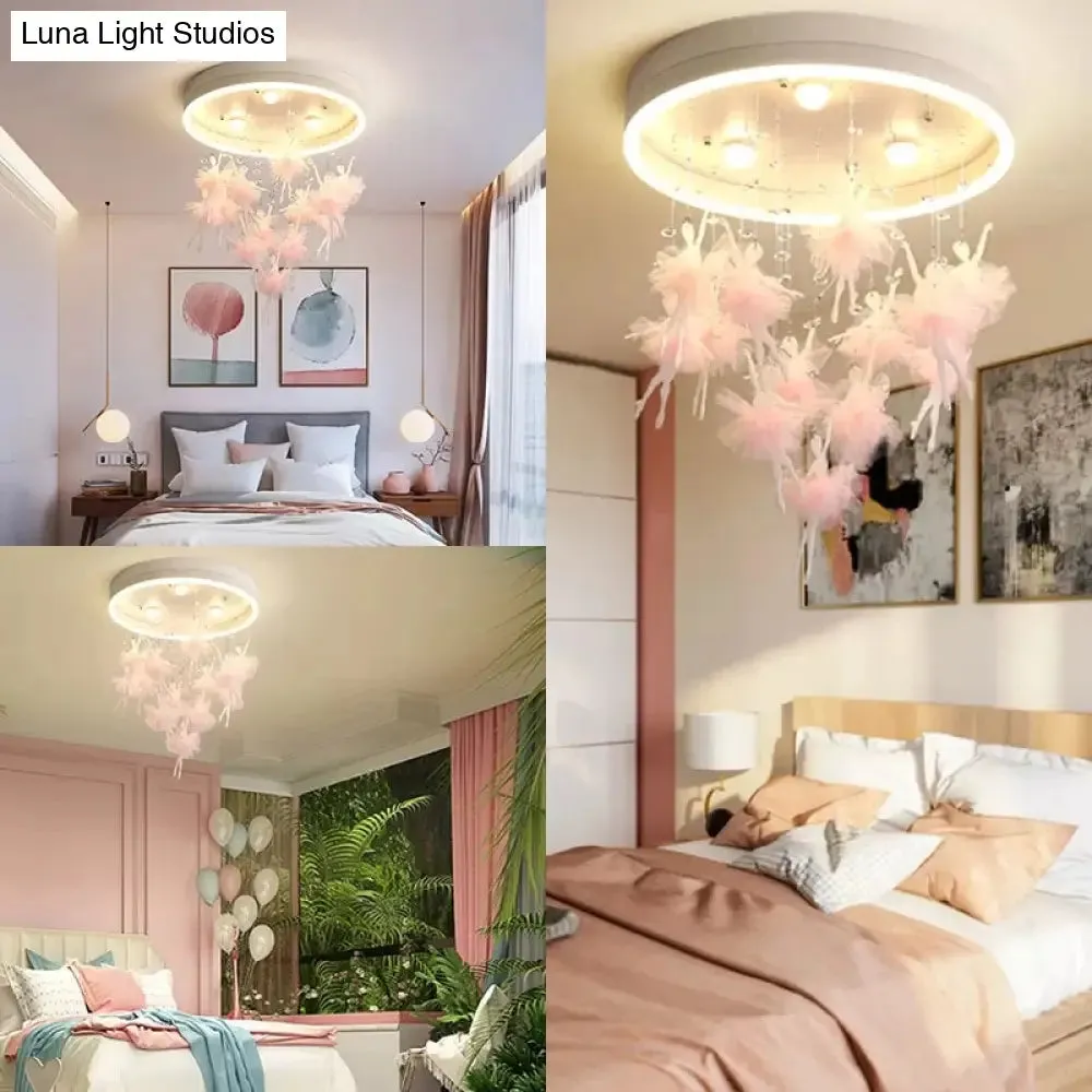 Ballet Kids Acrylic Ceiling Lamp for Girls Bedroom - Round Canopy Flush Ceiling Light