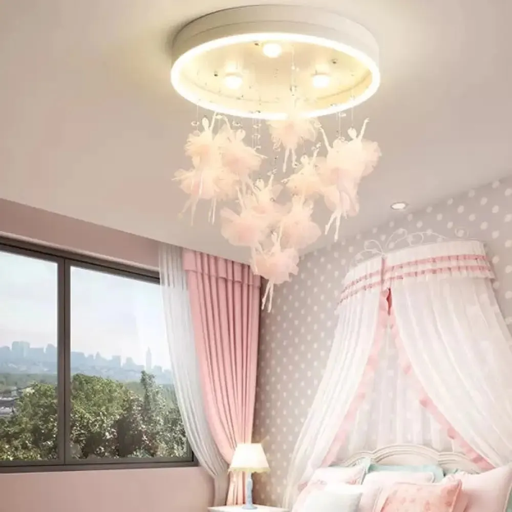 Ballet Kids Acrylic Ceiling Lamp for Girls Bedroom - Round Canopy Flush Ceiling Light