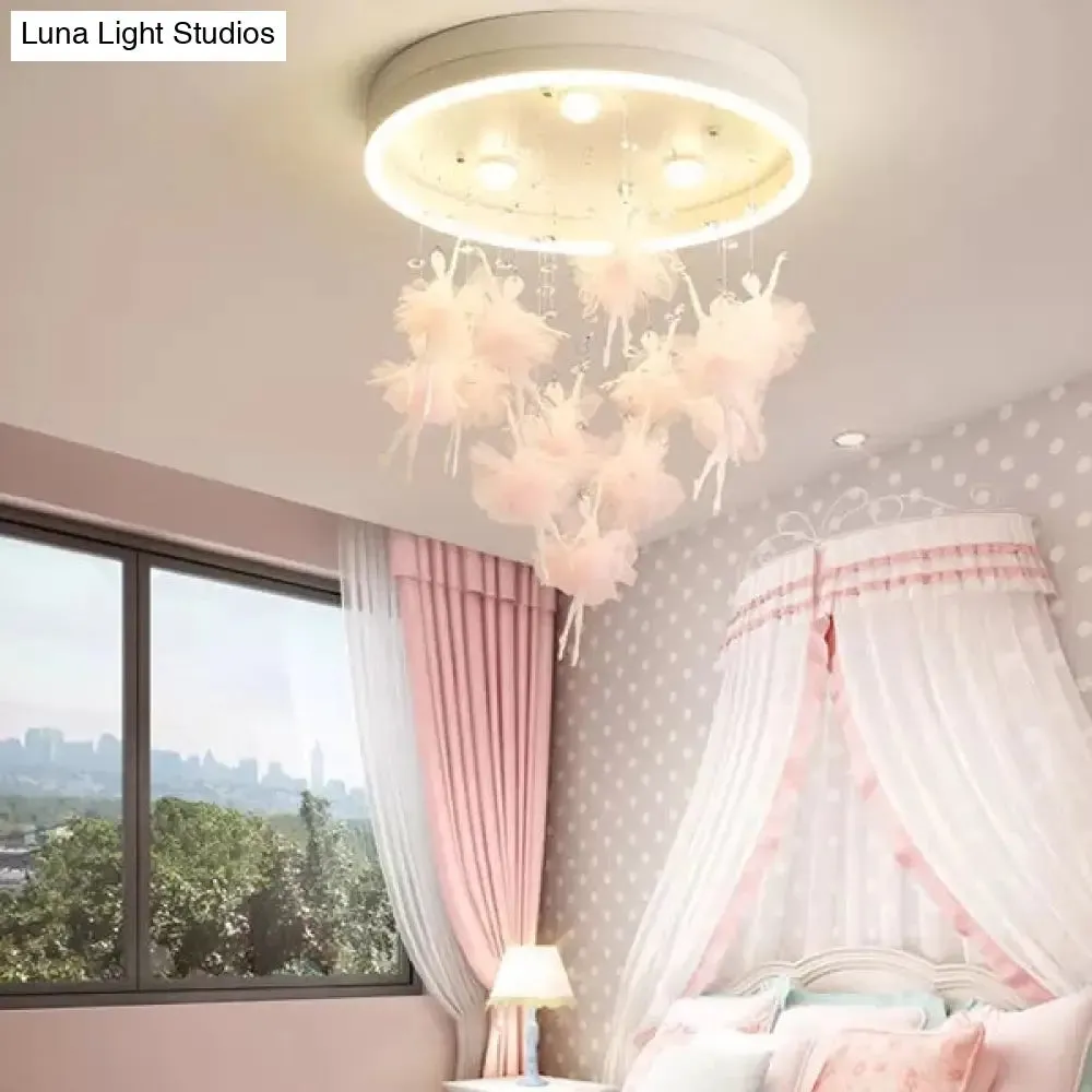 Ballet Kids Acrylic Ceiling Lamp for Girls Bedroom - Round Canopy Flush Ceiling Light