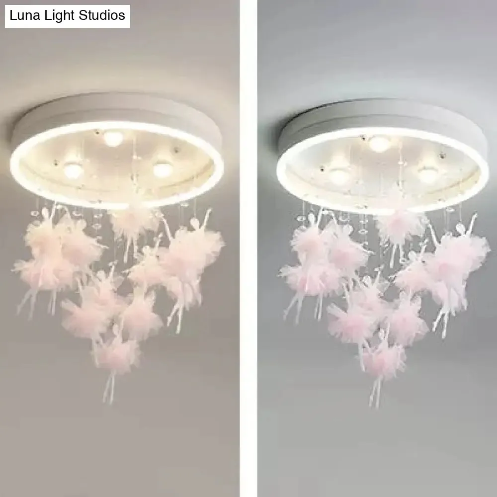 Ballet Kids Acrylic Ceiling Lamp for Girls Bedroom - Round Canopy Flush Ceiling Light