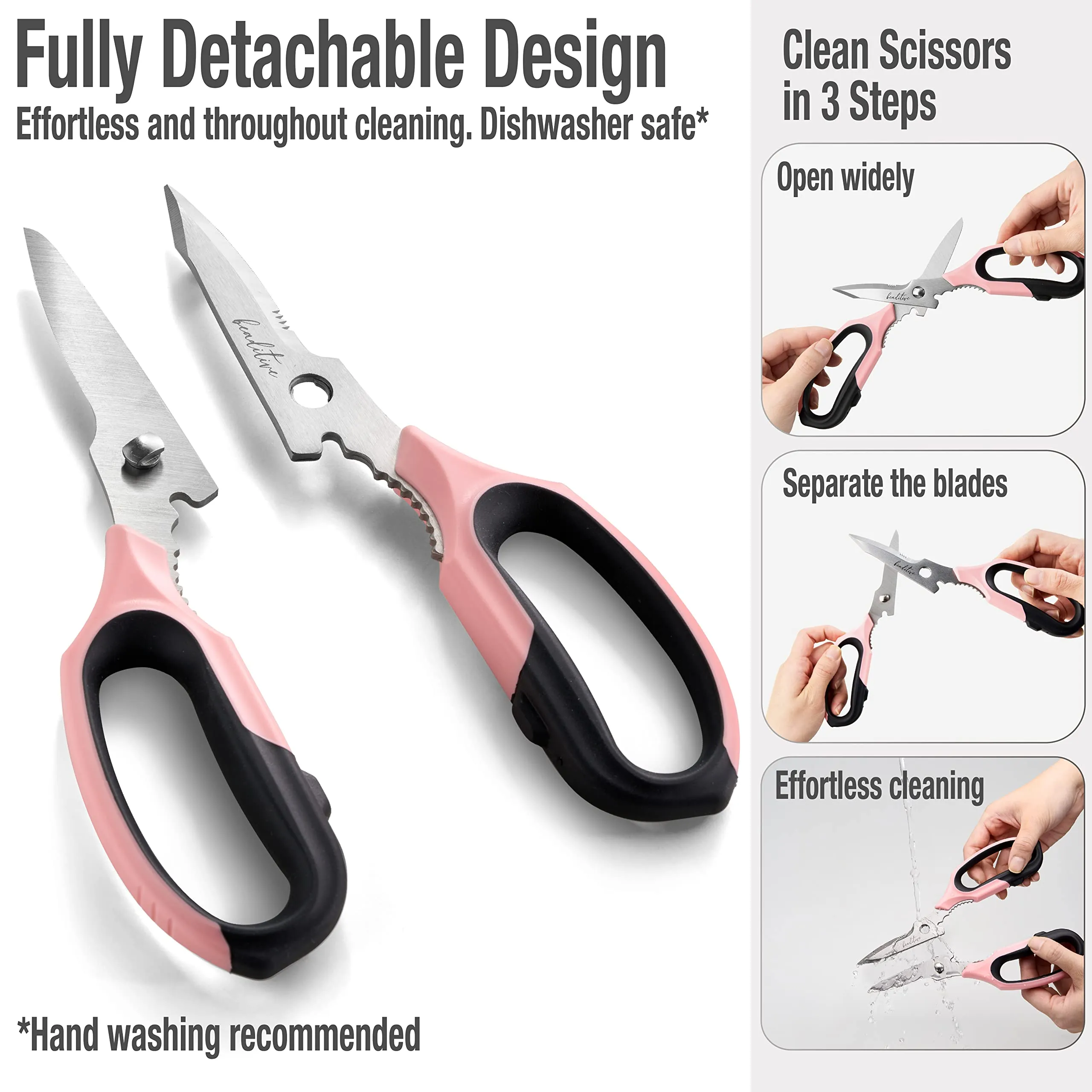 Beaditive Multi-Purpose 8" Kitchen Shears - Detachable, Serrated Blades, Japanese Stainless Steel - Ergonomic Handle, Protective Cover - Dishwasher Safe