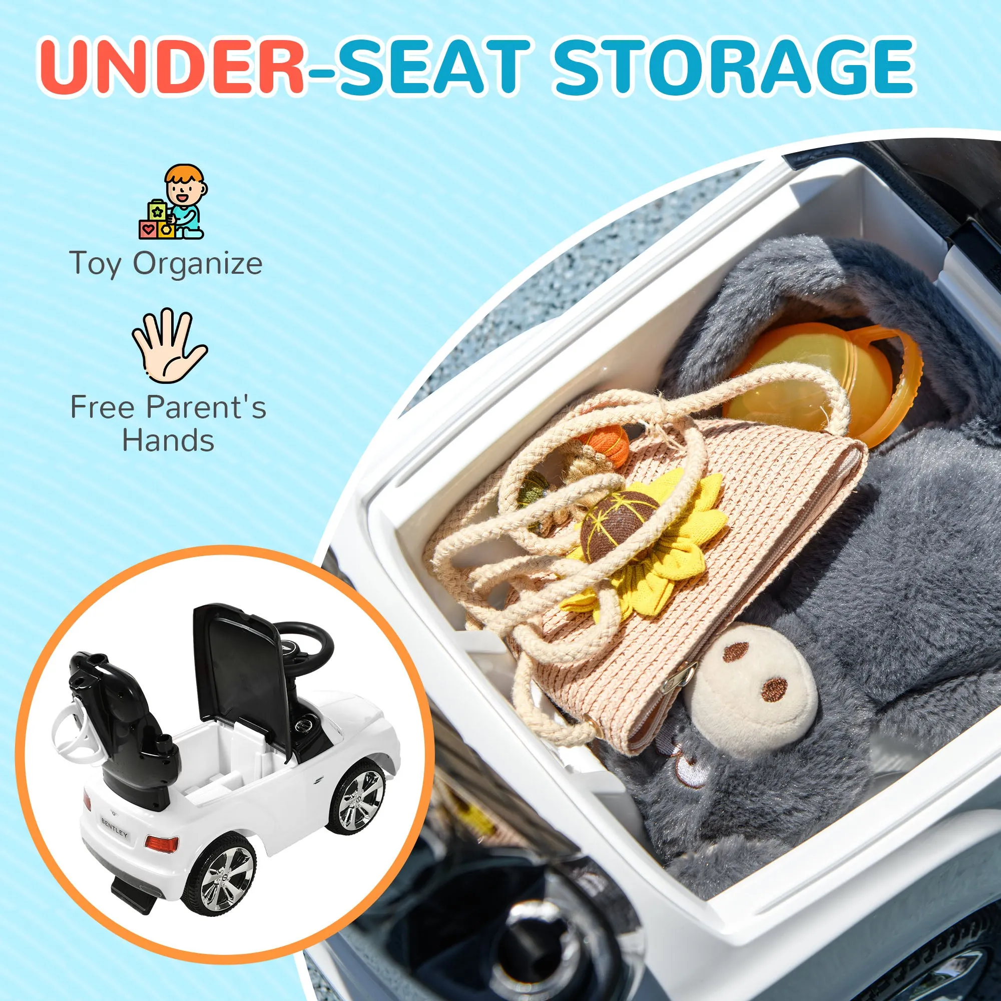 Bentley Bentayga Licensed Baby Push Car w/ Under Seat Storage - White