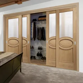 Bespoke Calabria Oak Glazed 4 Door Maximal Wardrobe and Frame Kit