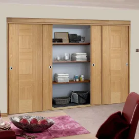 Bespoke Catalonia Flush Oak Door - 4 Door Maximal Wardrobe and Frame Kit - Prefinished