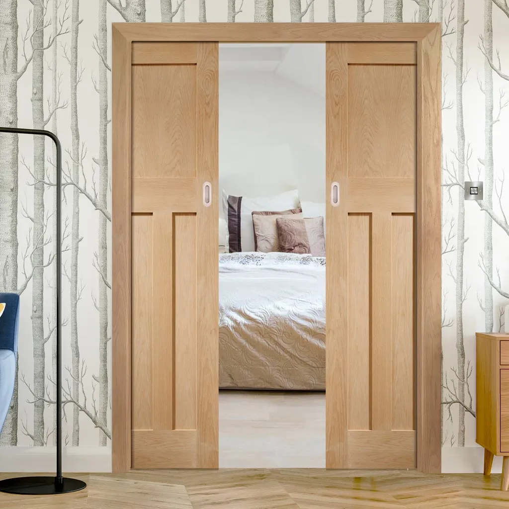 Bespoke DX 1930'S Oak Panel Double Pocket Door - Prefinished