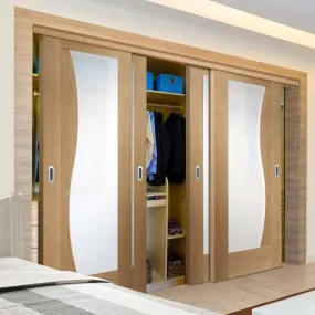 Bespoke Emilia Oak Glazed 4 Door Maximal Wardrobe and Frame Kit - Stepped Panel Design