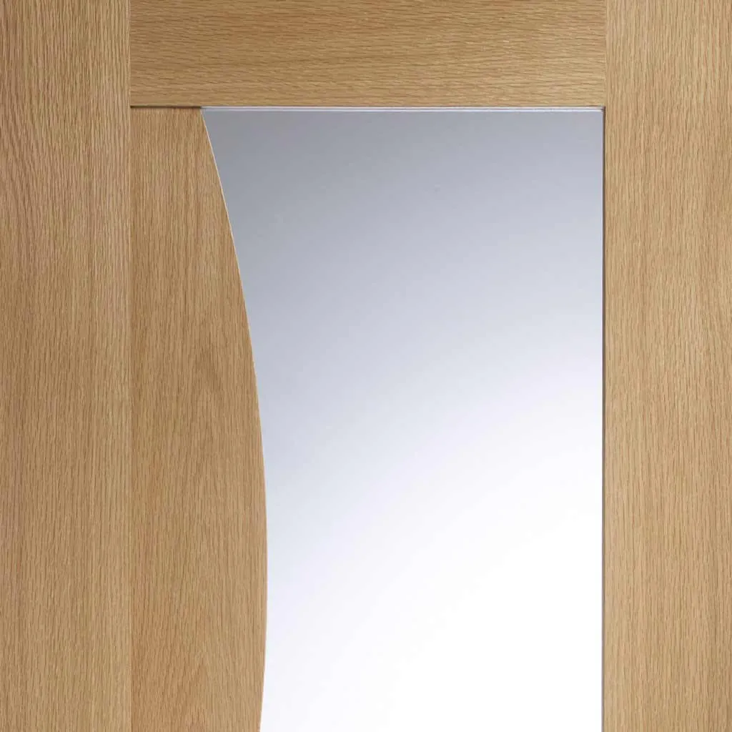 Bespoke Emilia Oak Glazed Single Frameless Pocket Door - Stepped Panel Design