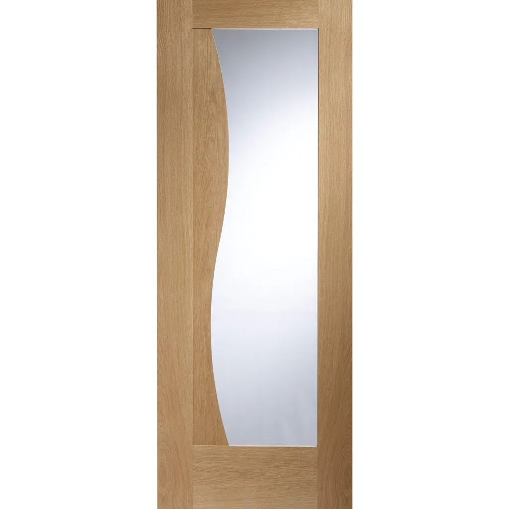 Bespoke Emilia Oak Glazed Single Frameless Pocket Door - Stepped Panel Design