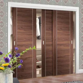 Bespoke Forli Walnut Flush 3 Door Maximal Wardrobe and Frame Kit - Aluminium Inlay - Prefinished