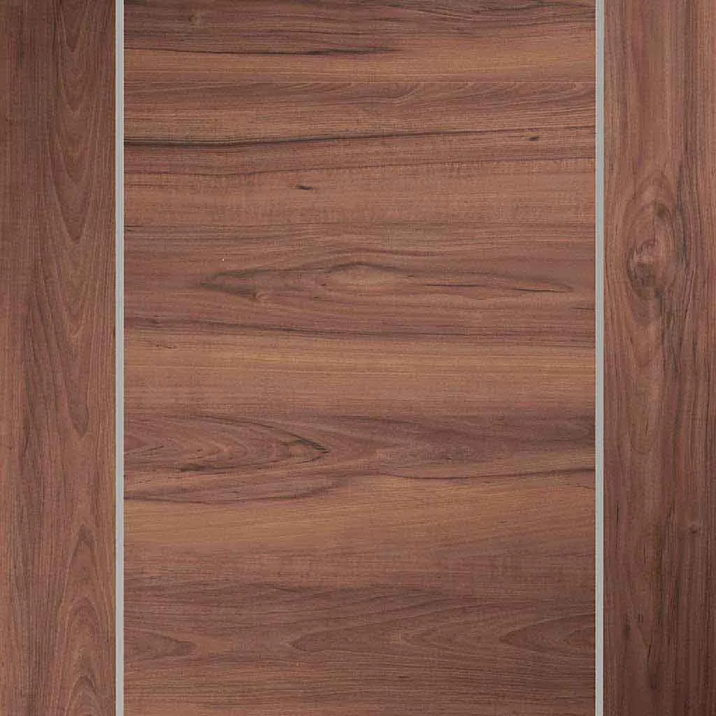 Bespoke Forli Walnut Flush Double Frameless Pocket Door - Aluminium Inlay - Prefinished