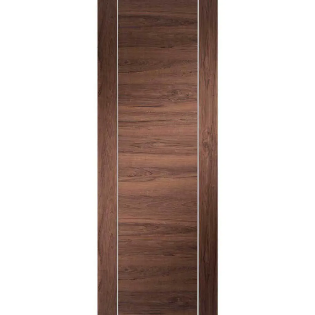 Bespoke Forli Walnut Flush Double Frameless Pocket Door - Aluminium Inlay - Prefinished