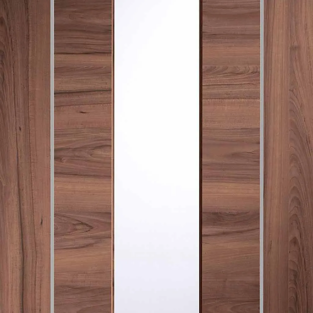 Bespoke Forli Walnut Glazed 4 Door Maximal Wardrobe and Frame Kit - Aluminium Inlay - Prefinished