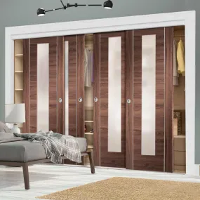 Bespoke Forli Walnut Glazed 4 Door Maximal Wardrobe and Frame Kit - Aluminium Inlay - Prefinished