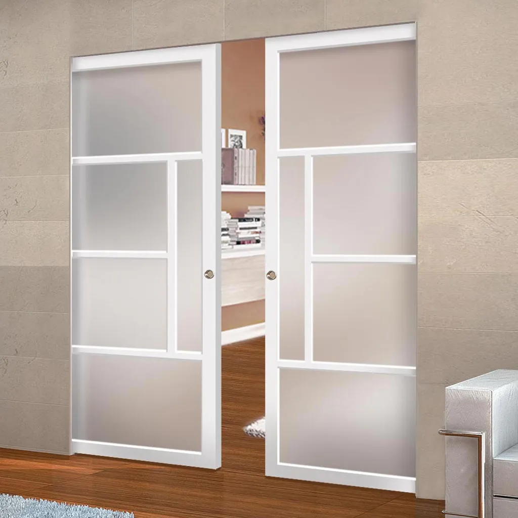 Bespoke Handmade Eco-Urban® Boston 4 Pane Double Absolute Evokit Pocket Door DD6311SG - Frosted Glass - Colour Options