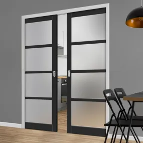 Bespoke Handmade Eco-Urban® Brooklyn 4 Pane Double Evokit Pocket Door DD6308SG - Frosted Glass - Colour Options