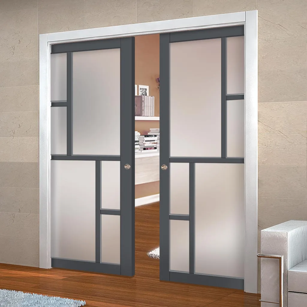 Bespoke Handmade Eco-Urban® Cairo 6 Pane Double Evokit Pocket Door DD6419SG Frosted Glass - Colour Options