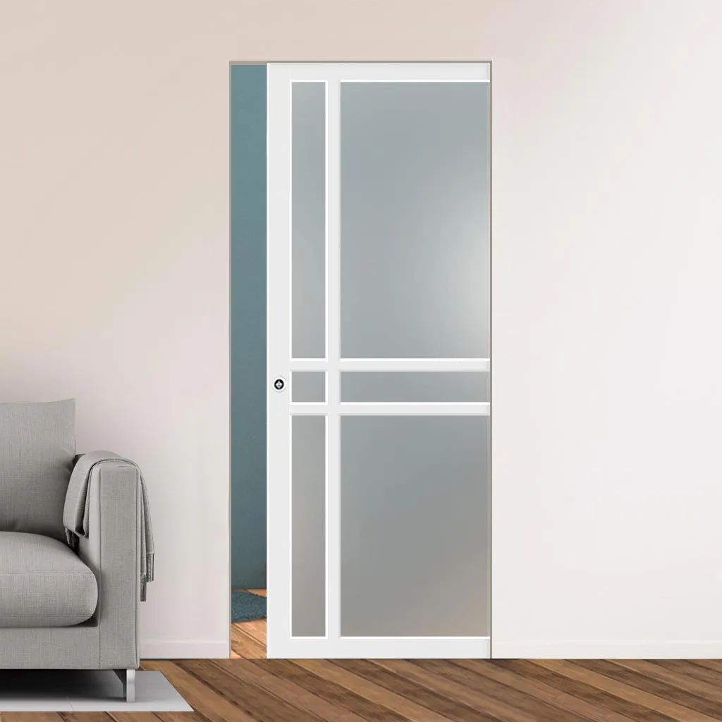 Bespoke Handmade Eco-Urban® Glasgow 6 Pane Single Absolute Evokit Pocket Door DD6314SG - Frosted Glass - Colour Options